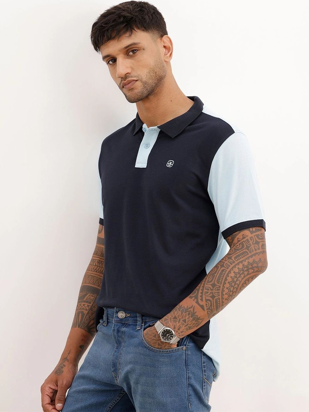 WROGN Men Colourblocked Polo Collar Slim Fit T-shirt-picture-43