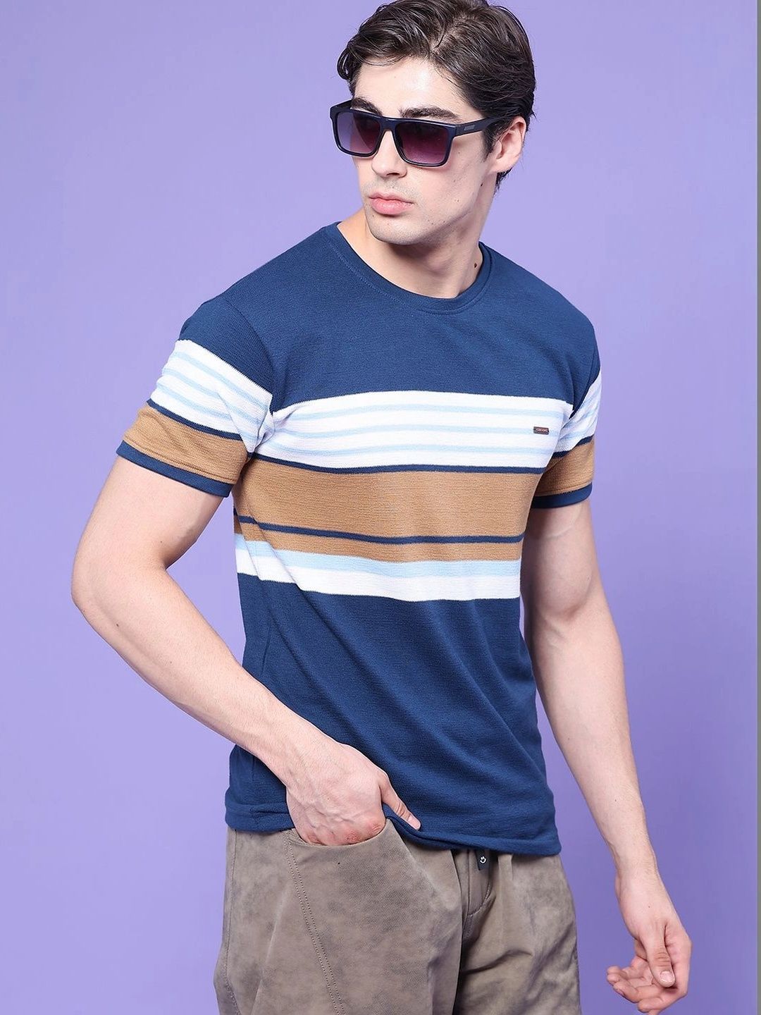 V-Mart Men Striped Slim Fit T-shirt-picture-33