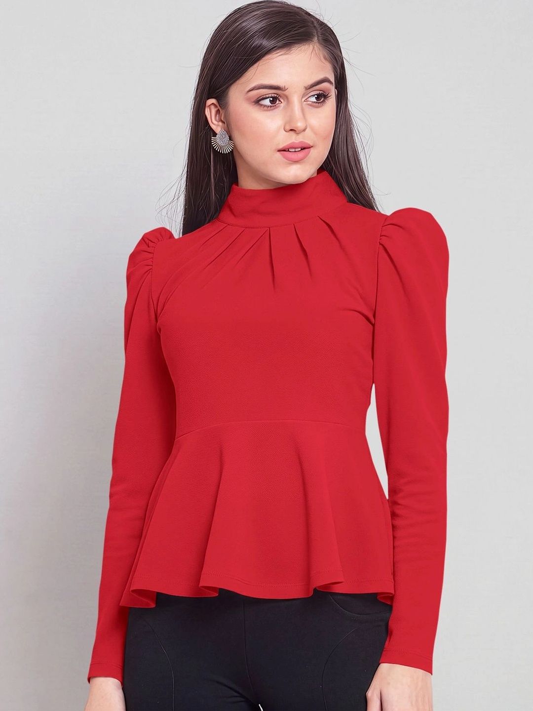 Navyankaa Puff Sleeve Peplum Top-picture-29