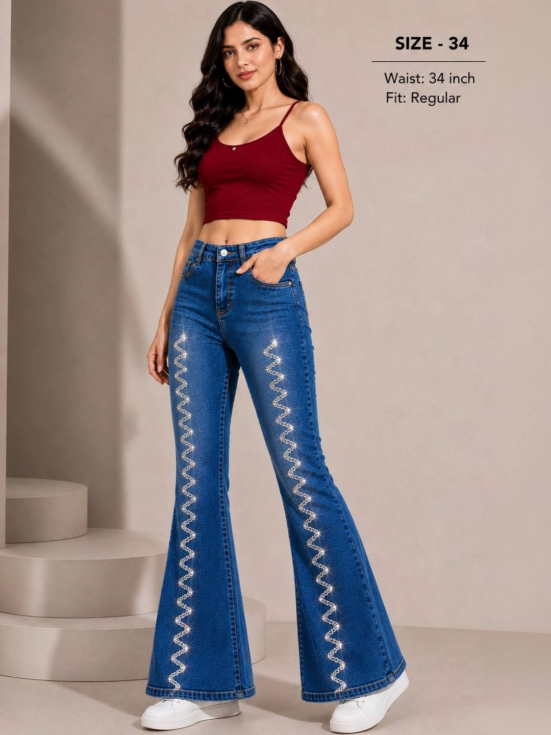 DS CREATIVE Women Bootilicious Bootcut Mid-Rise Light Fade Embellished Stretchable Jeans-picture-13