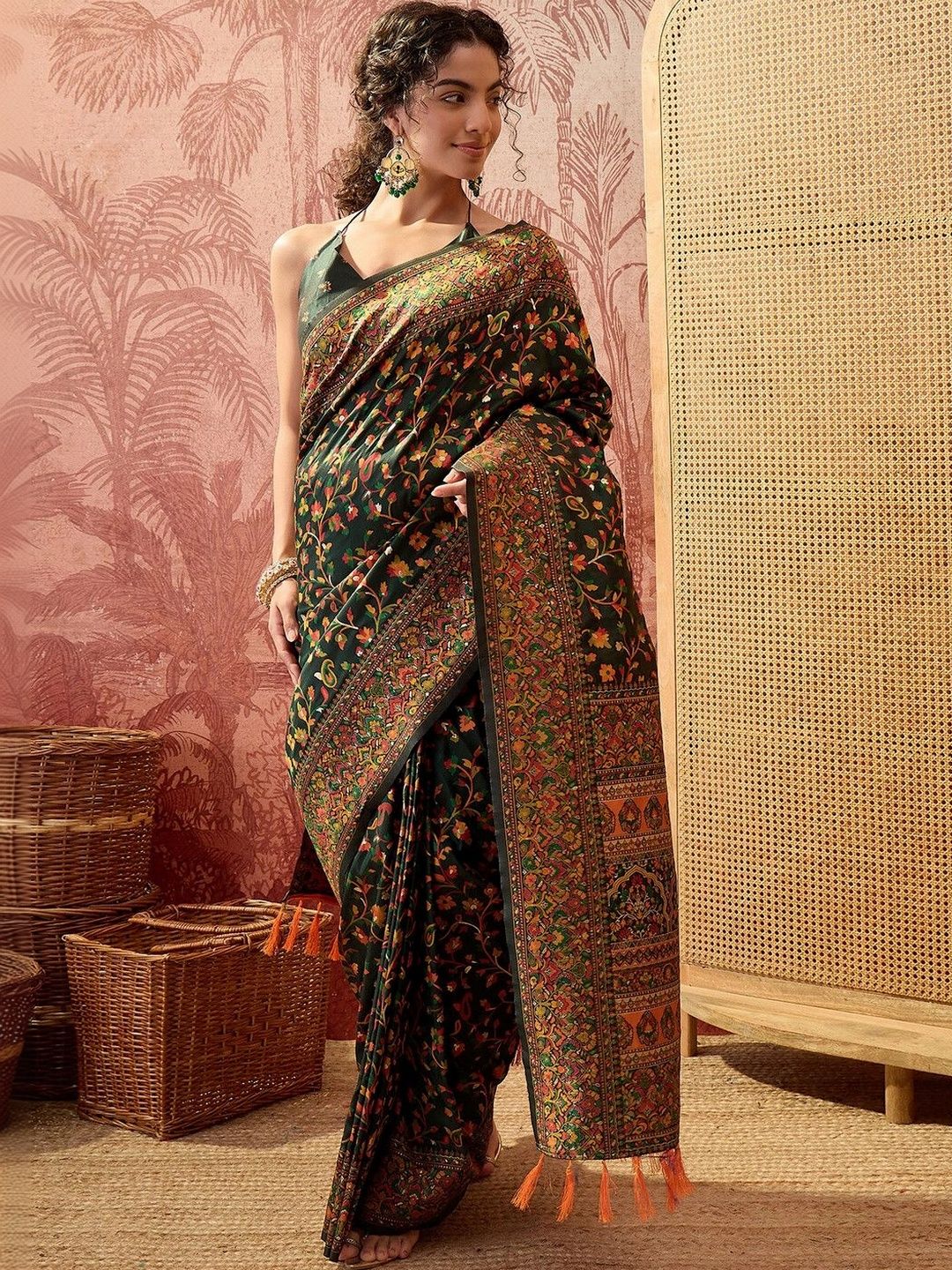 SAARA Floral Embroidered Silk Blend Saree-image-17