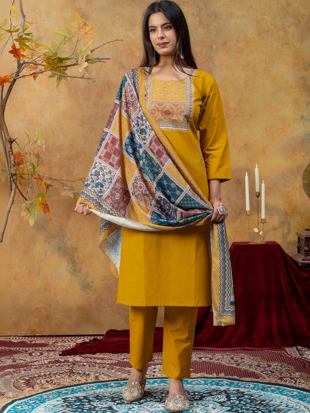 Maroosh Women Ethnic Motifs Embroidered Regular Thread Work Kurta with Trousers & With Dupatta-picture-30