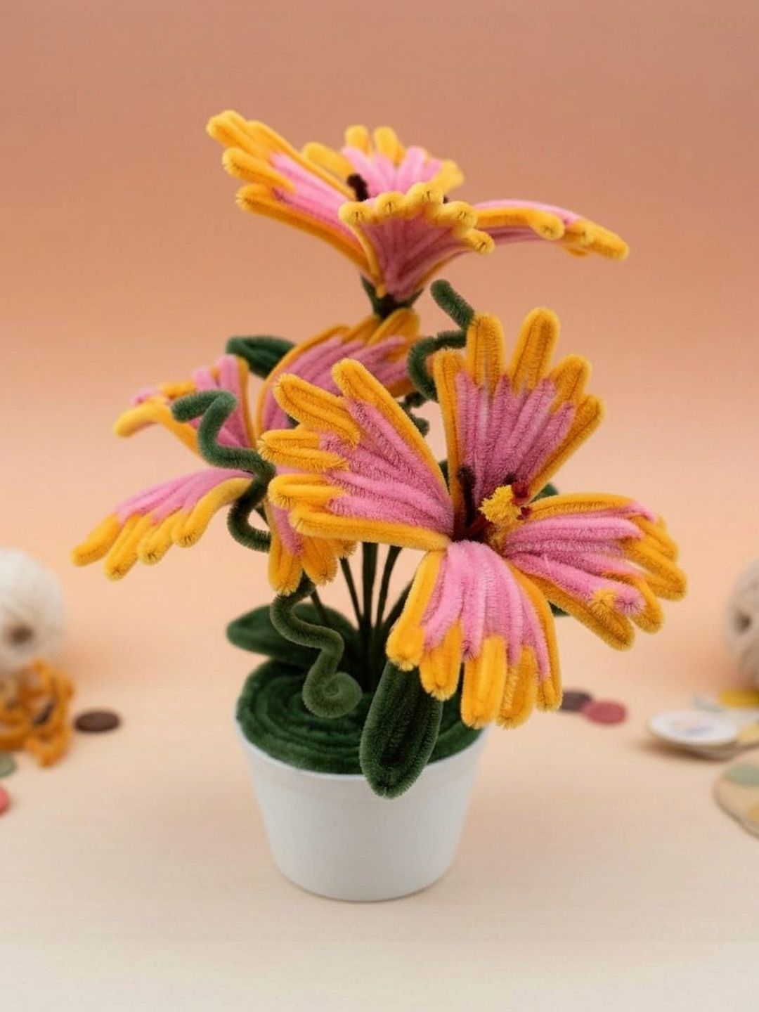 Agantuk Pink 3 Pieces Artificial Flower With Pot-image-23