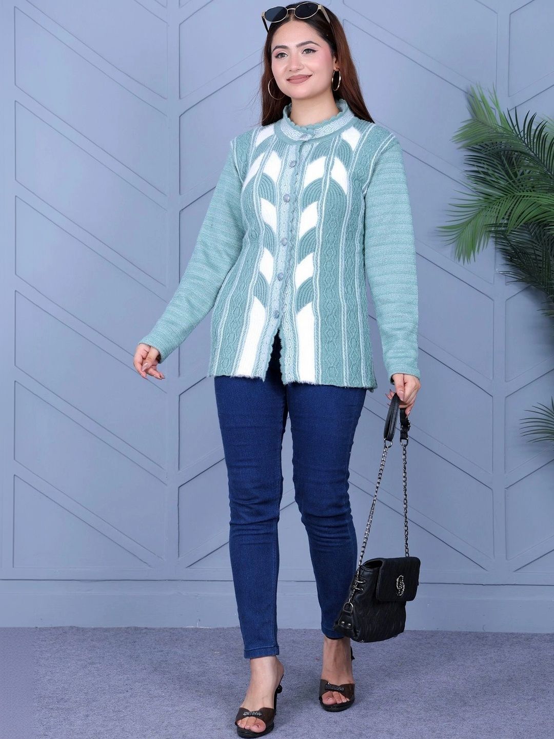 DUTCH DREAM Women Cable Knit Colourblocked Woollen Cardigan-picture-31