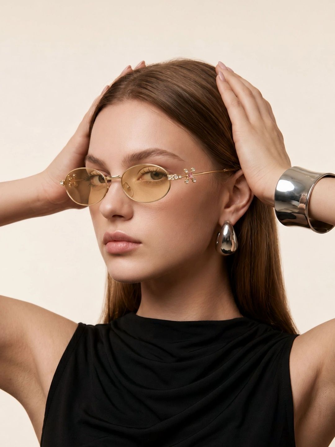 4Flaunt Unisex Brown Lens & Gold-Toned Oval Sunglasses with-image-45