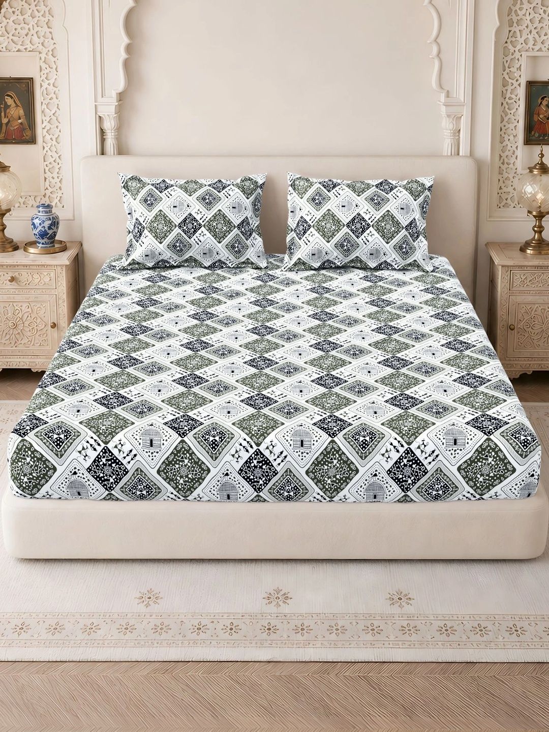 Homeful Style Blue & Green 160 TC King Bedsheet with 2 Pillow Covers-picture-15