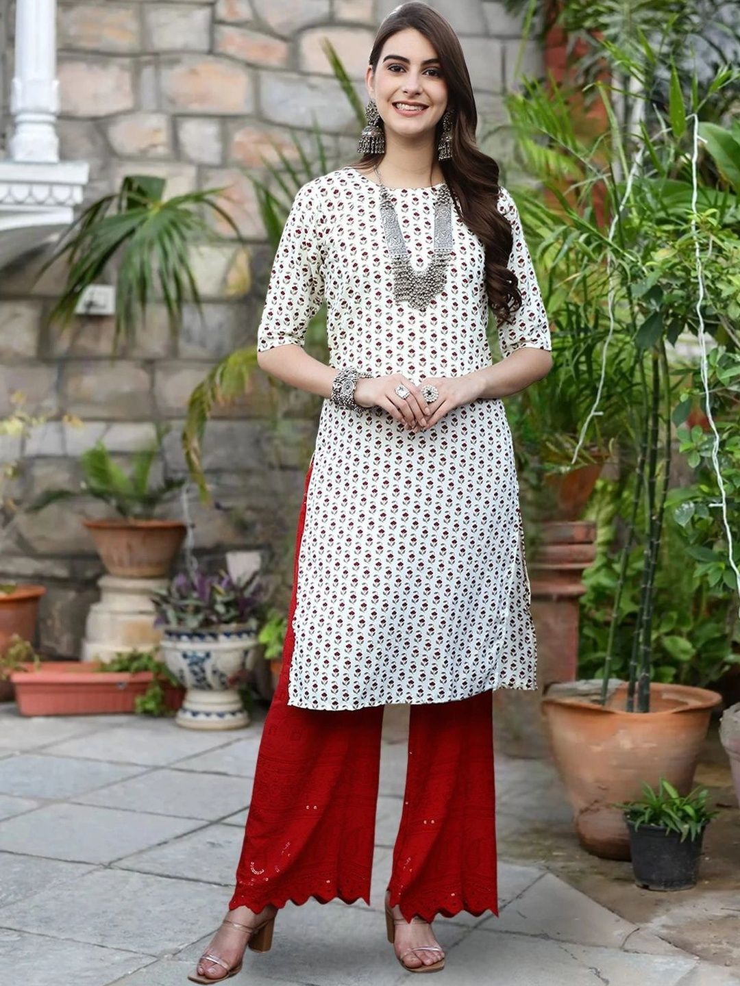 HERE&NOW Women Set Of 3 Printed Crepe Kurta-picture-12