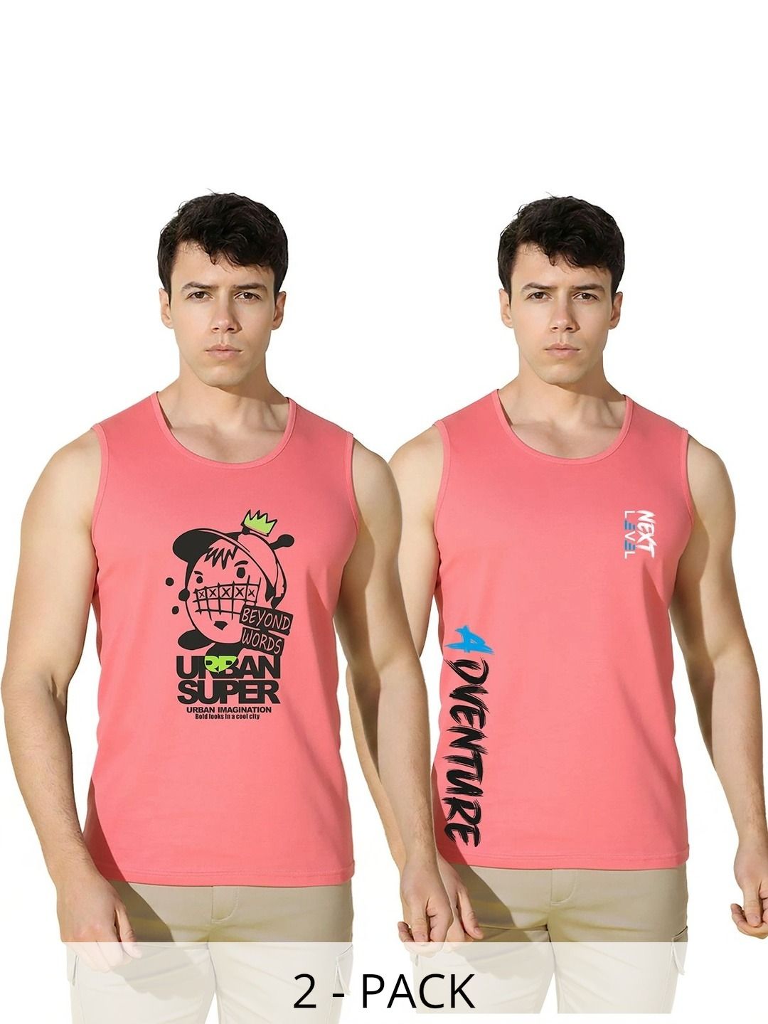 MINISTRY OF FRIENDS Pack of 2 Printed Cotton Gym Vest-picture-47