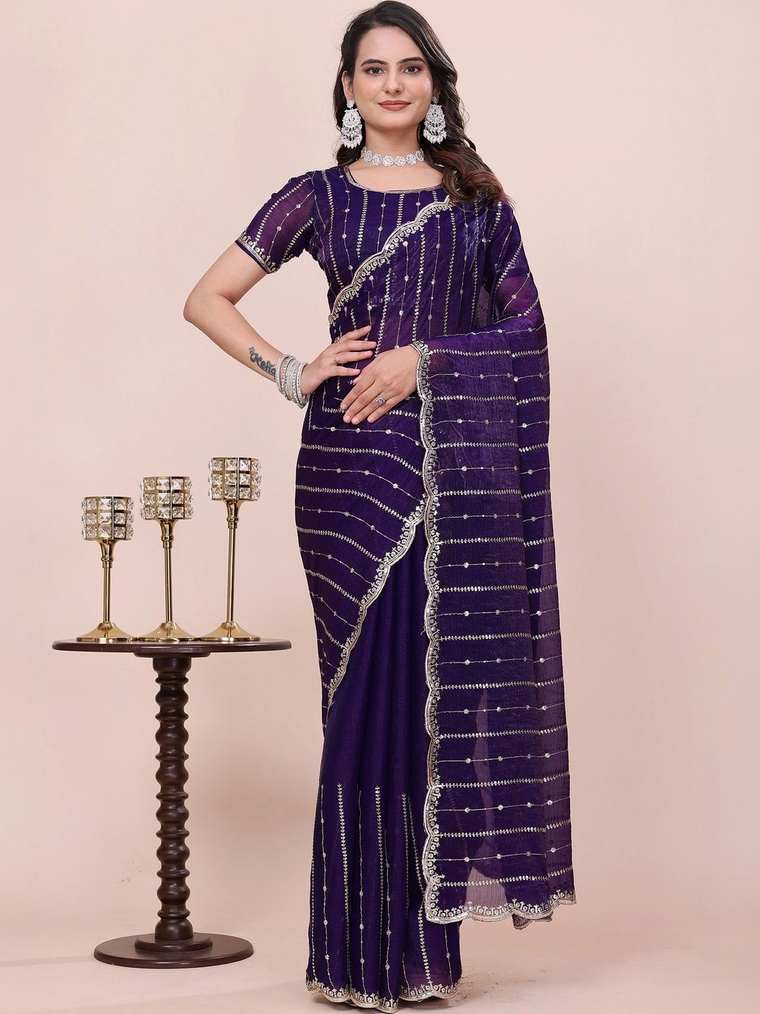 all about you Embellished Sequinned Tissue Designer Saree-image-11