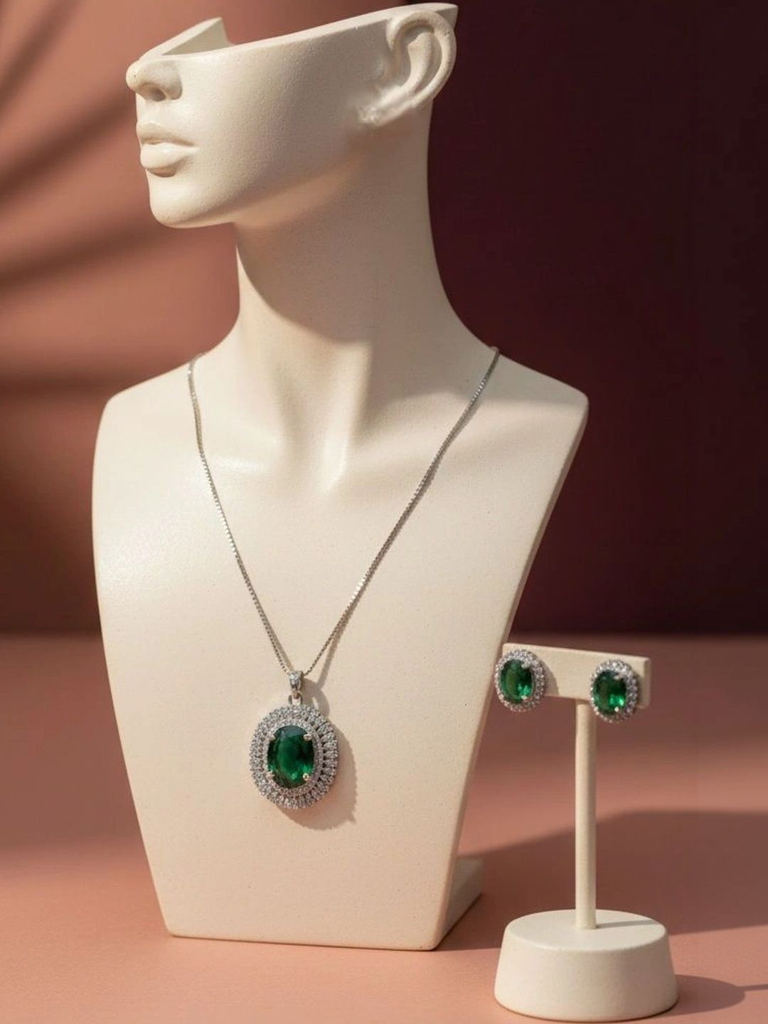 ADITYA COLLECTION Silver-Plated Stone-Studded Pendant and Earrings-picture-44