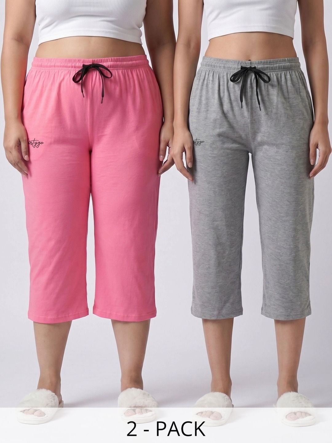 FFLIRTYGO Pack Of 2 Pure Cotton Mid-Rise Lounge Pants-picture-33