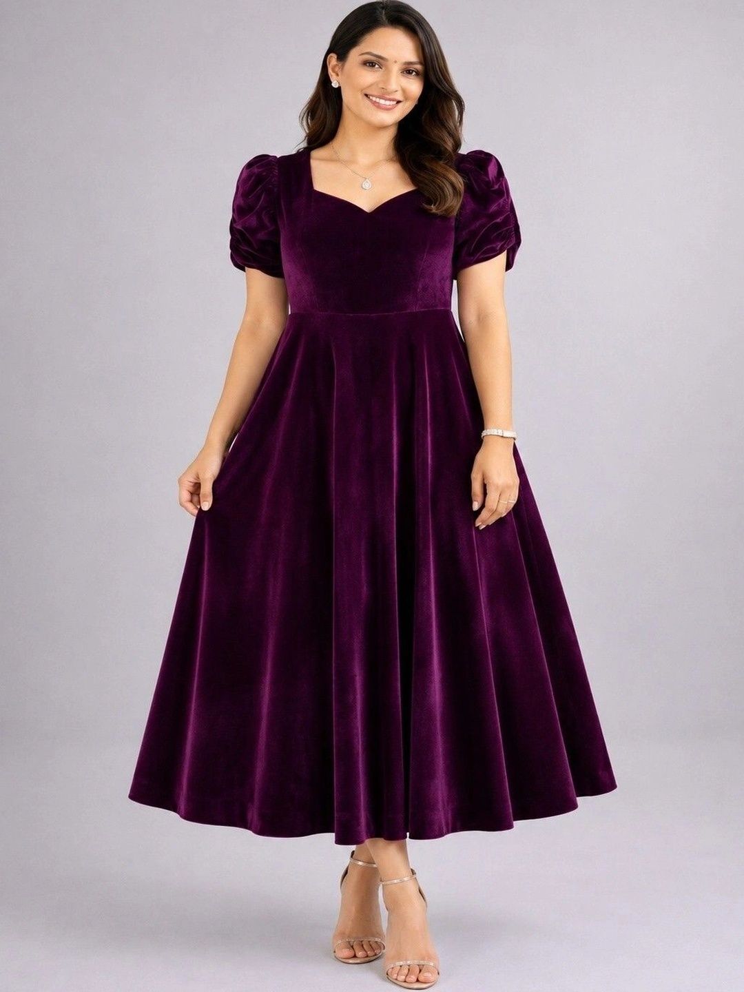 GHUNAWALI Velvet A-Line Midi Dress-image-9