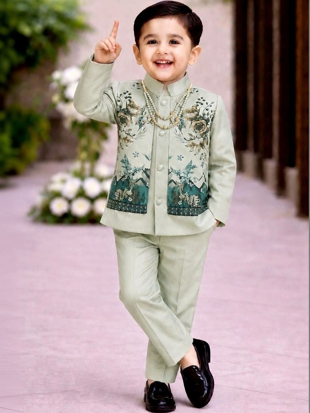 eliteeleganceapparel Boys Printed Mandarin Collar Single-Breasted Two-Piece Suit-picture-52
