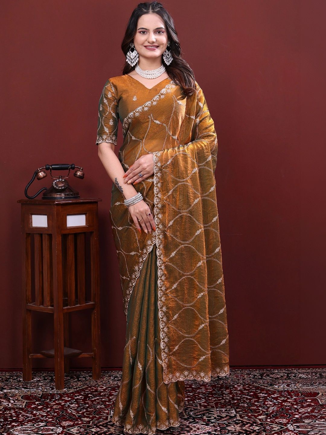 all about you Ethnic Motifs Embroidered Silk Blend Designer Saree-picture-37