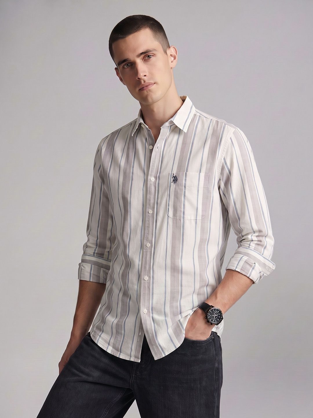 U.S. Polo Assn. Denim Co. Vertical Striped Pure Cotton Casual Shirt-picture-34