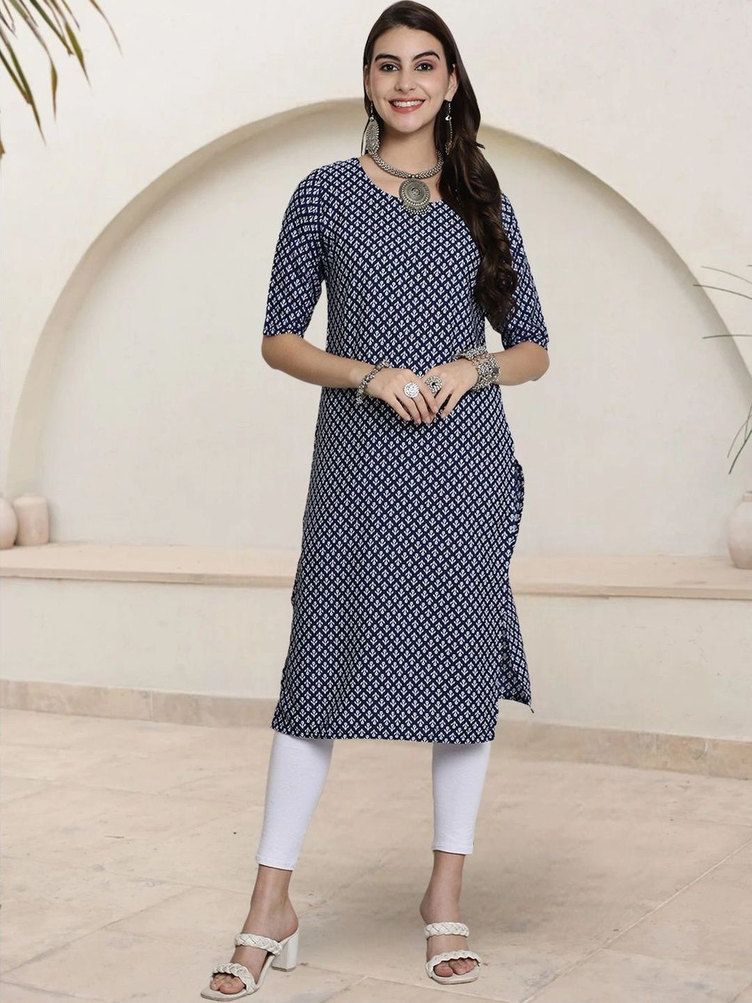 HERE&NOW Women Ethnic Motifs Printed Crepe Kurta-picture-31