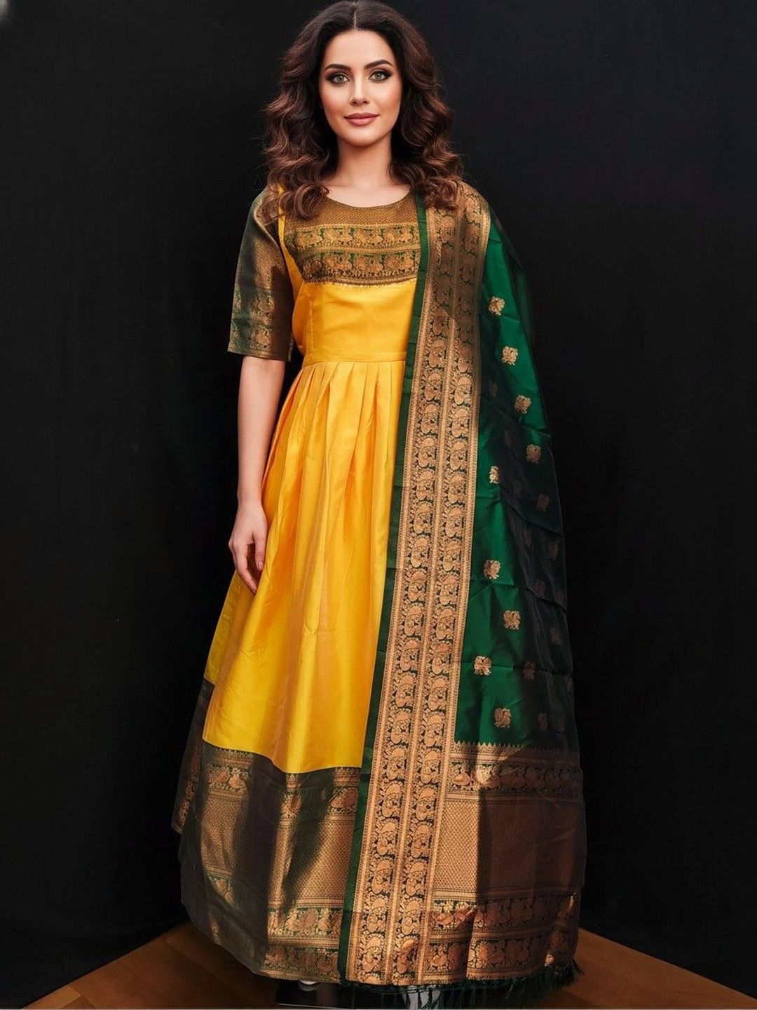 Kinjhit Fashion Patterned Ethnic Gown Dress With Dupatta-picture-52