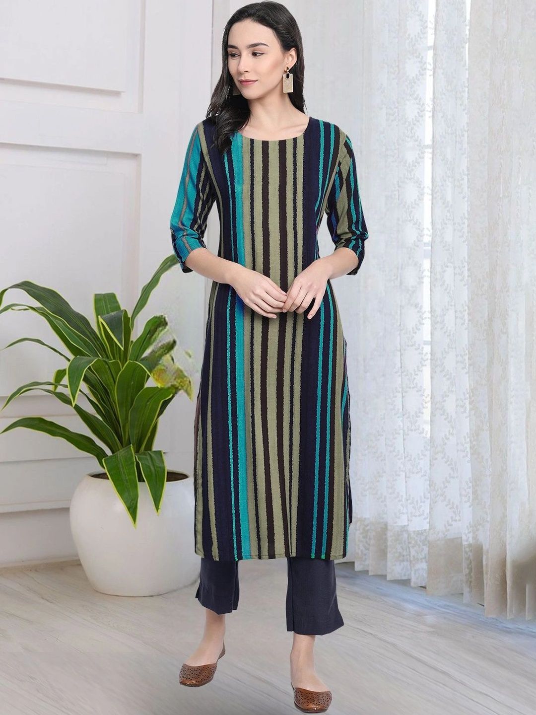 HERE&NOW Women Ethnic Motifs Printed Crepe Kurta-picture-33