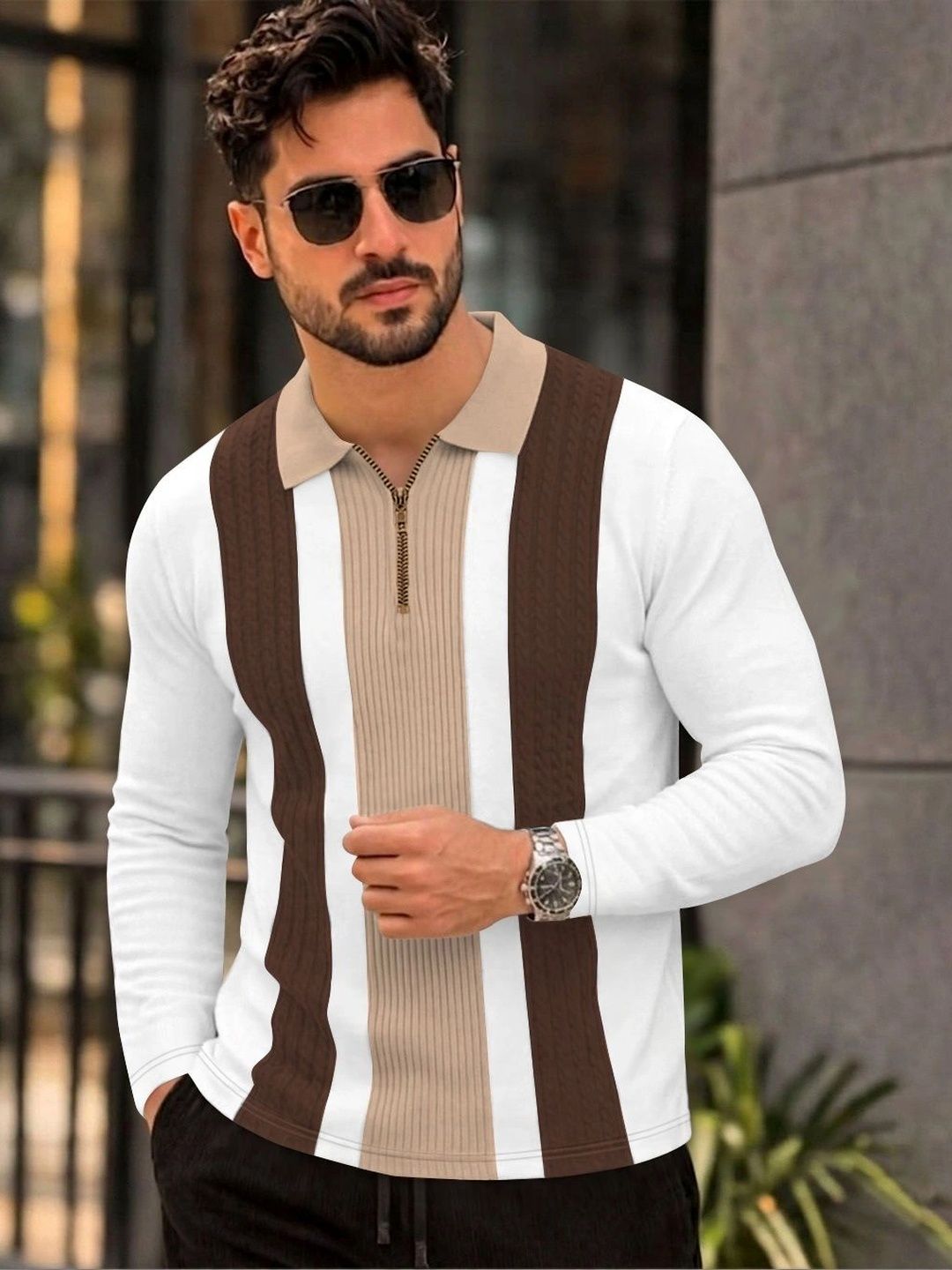 KAJARU Men Striped Polo Collar T-shirt-picture-0