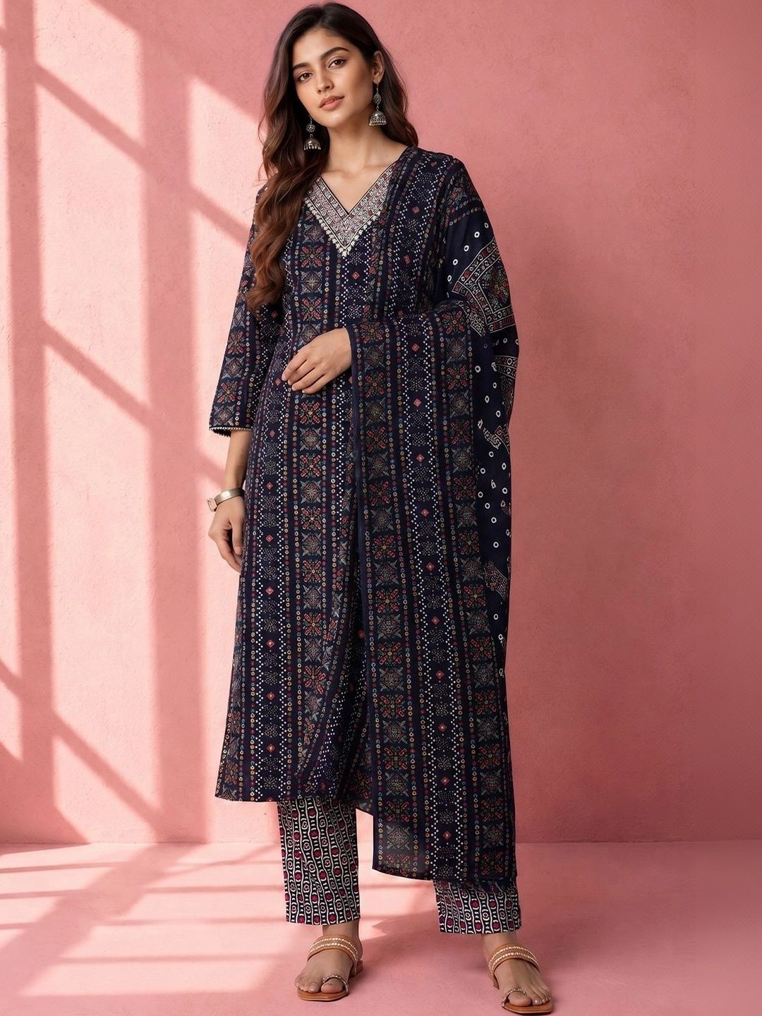 Anouk Women Ethnic Motifs Printed Regular Thread Work Kurta with Trousers & With Dupatta-picture-30