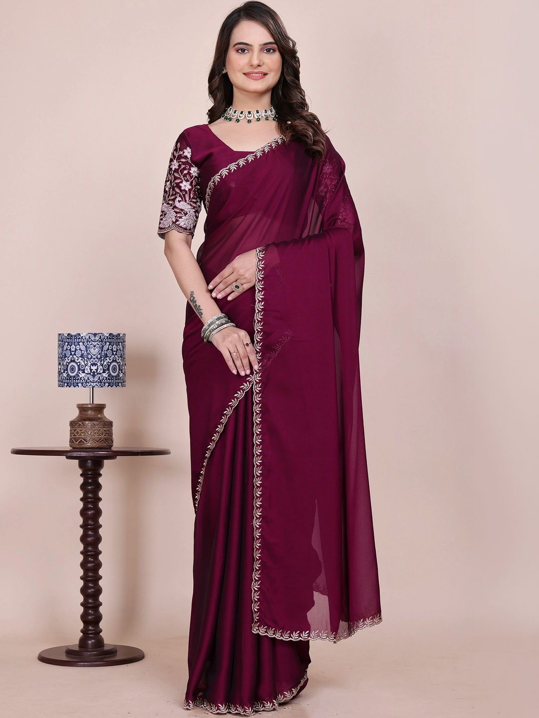 all about you Floral Embroidered Poly Chiffon Designer Saree-picture-6