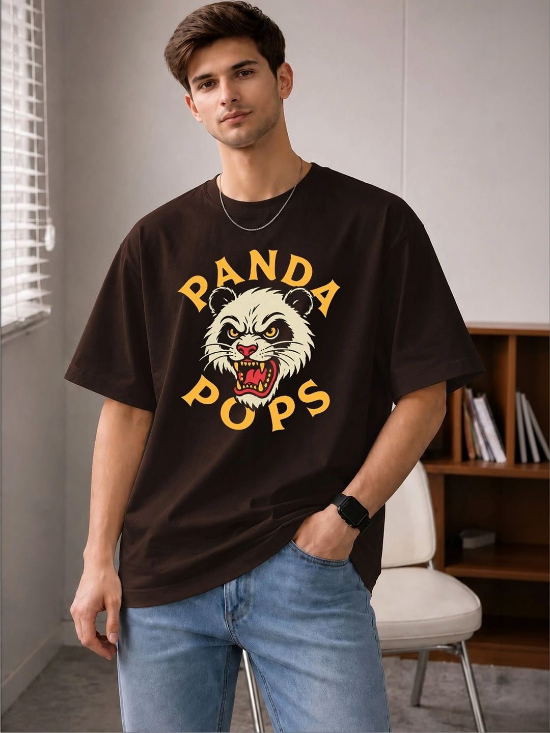 PANDA POPS Men Printed Drop-Shoulder Sleeves T-shirt-picture-39