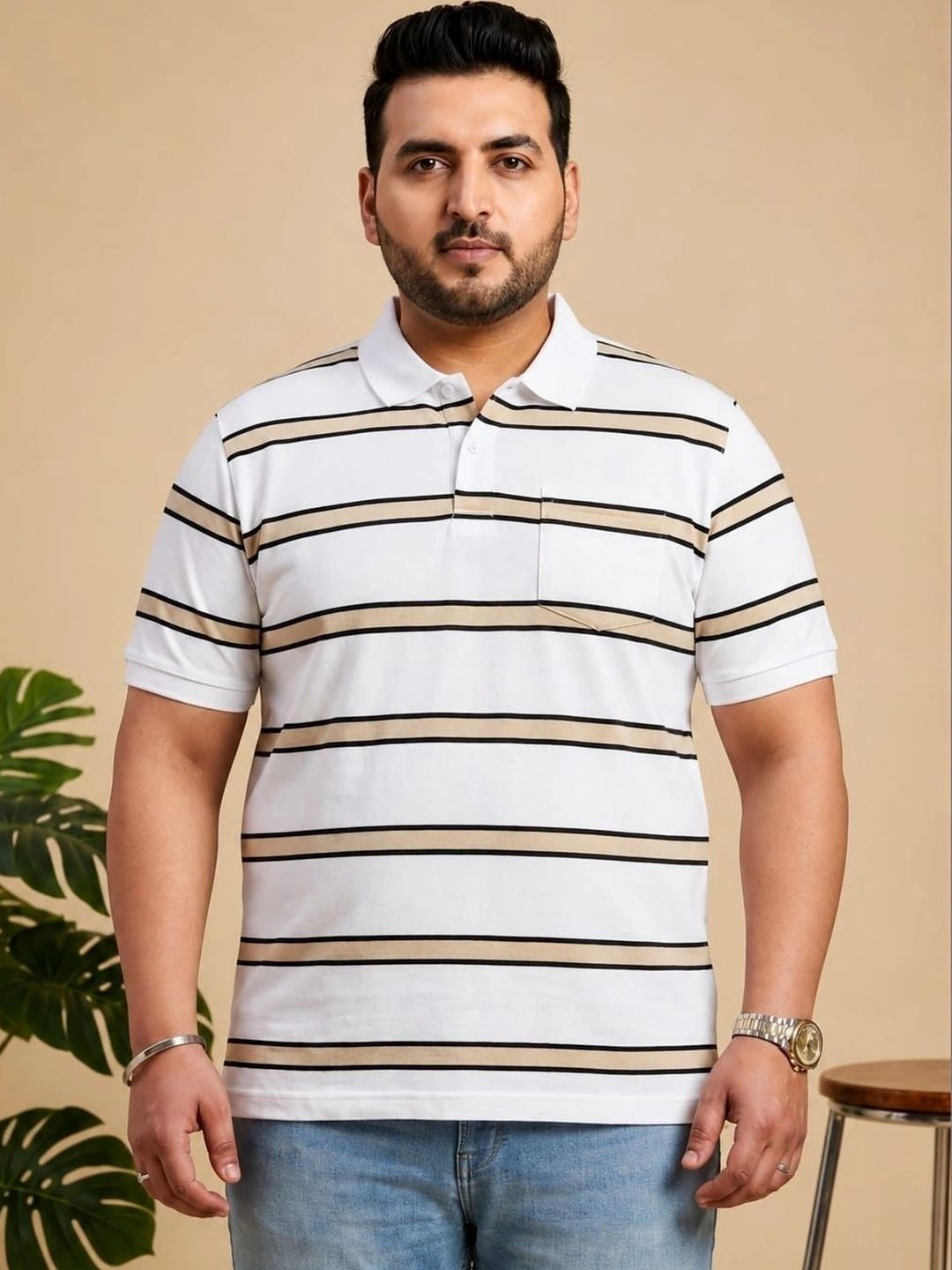 AUSTIVO Men Cotton Striped Polo Collar T-shirt-image-38
