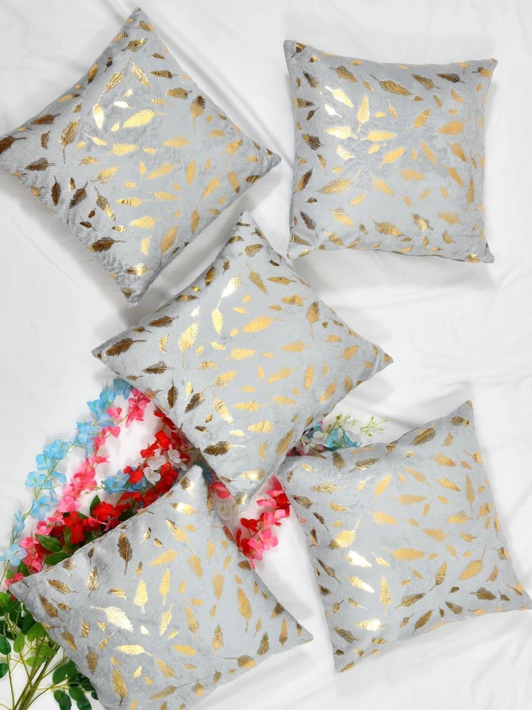Aura Grey Set of 5 Velvet Square Cushion Covers-image-8