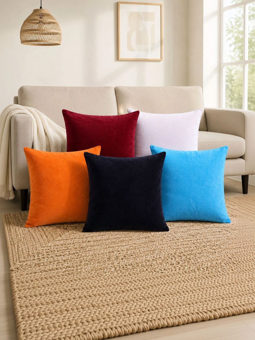 HANDICRAFT PALACE Black & White Set of 5 Velvet Square Cushion Covers-picture-33