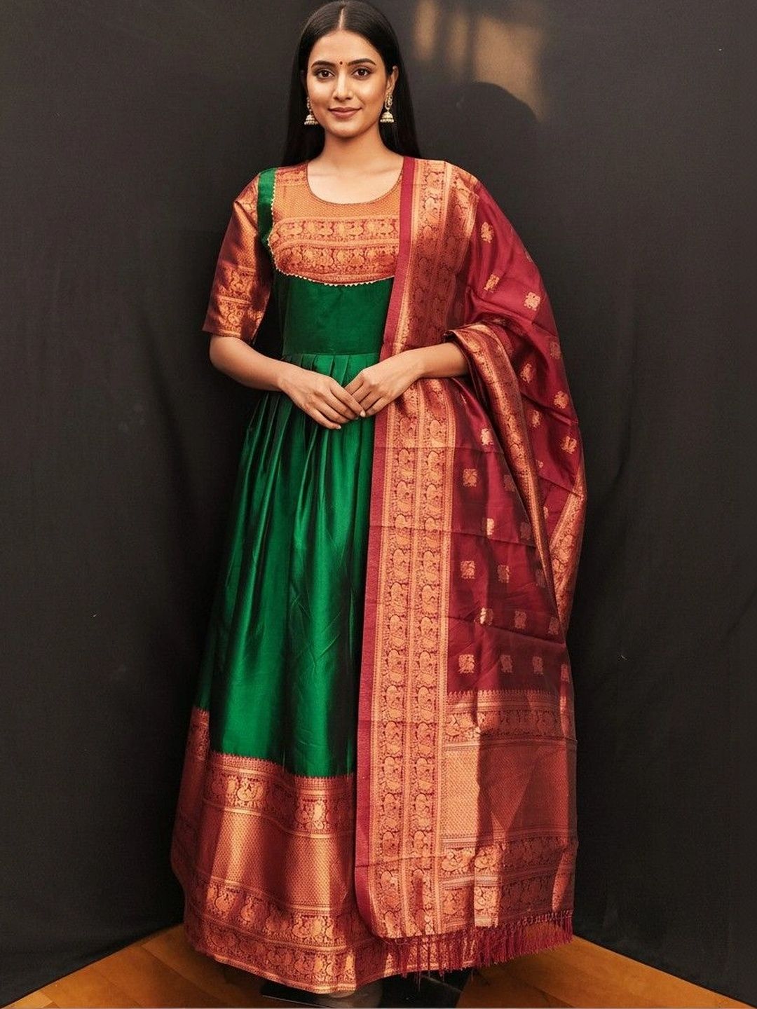 Kinjhit Fashion Patterned Ethnic Gown Dress With Dupatta-image-2
