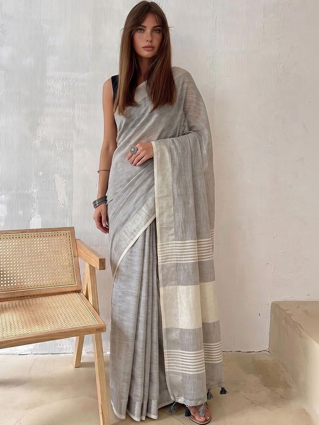 KALINI Striped Linen Blend Saree-picture-25