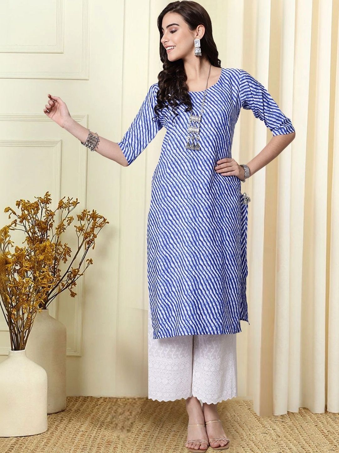HERE&NOW Women Leheriya Printed Crepe Kurta-picture-22