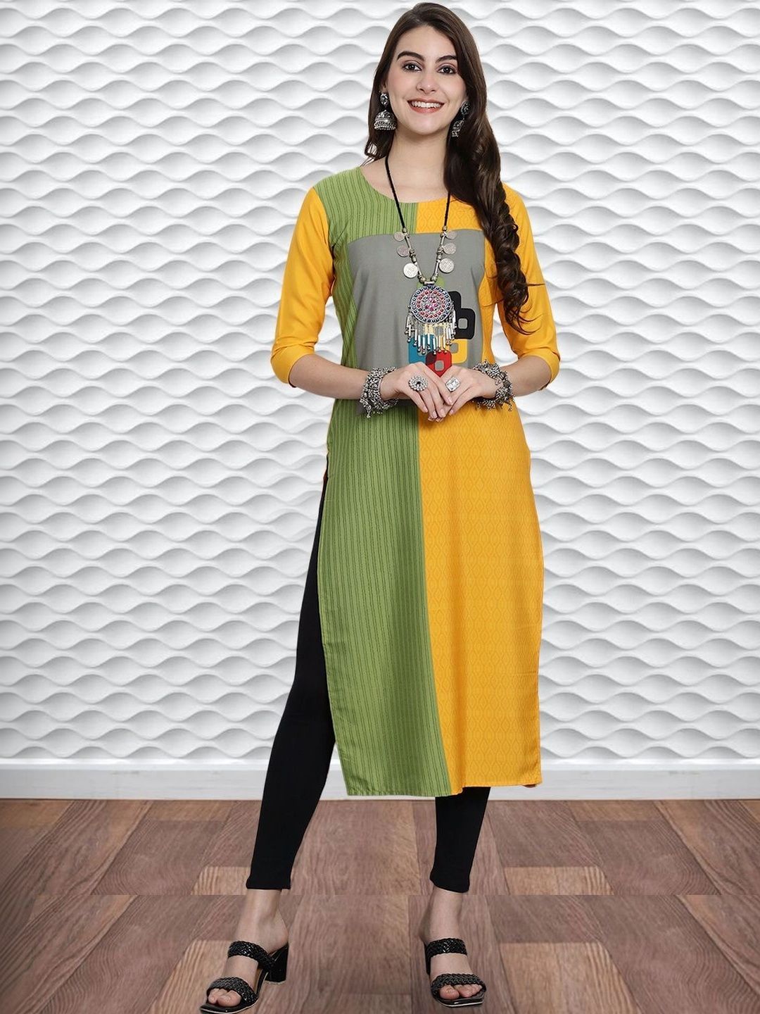 HERE&NOW Women Colourblocked Crepe Kurta-picture-49