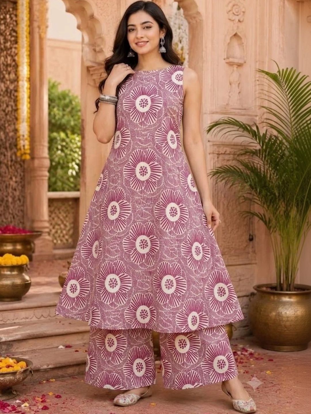 BEEGET FASHION Women Floral Printed Regular Kurta with Palazzos-picture-18