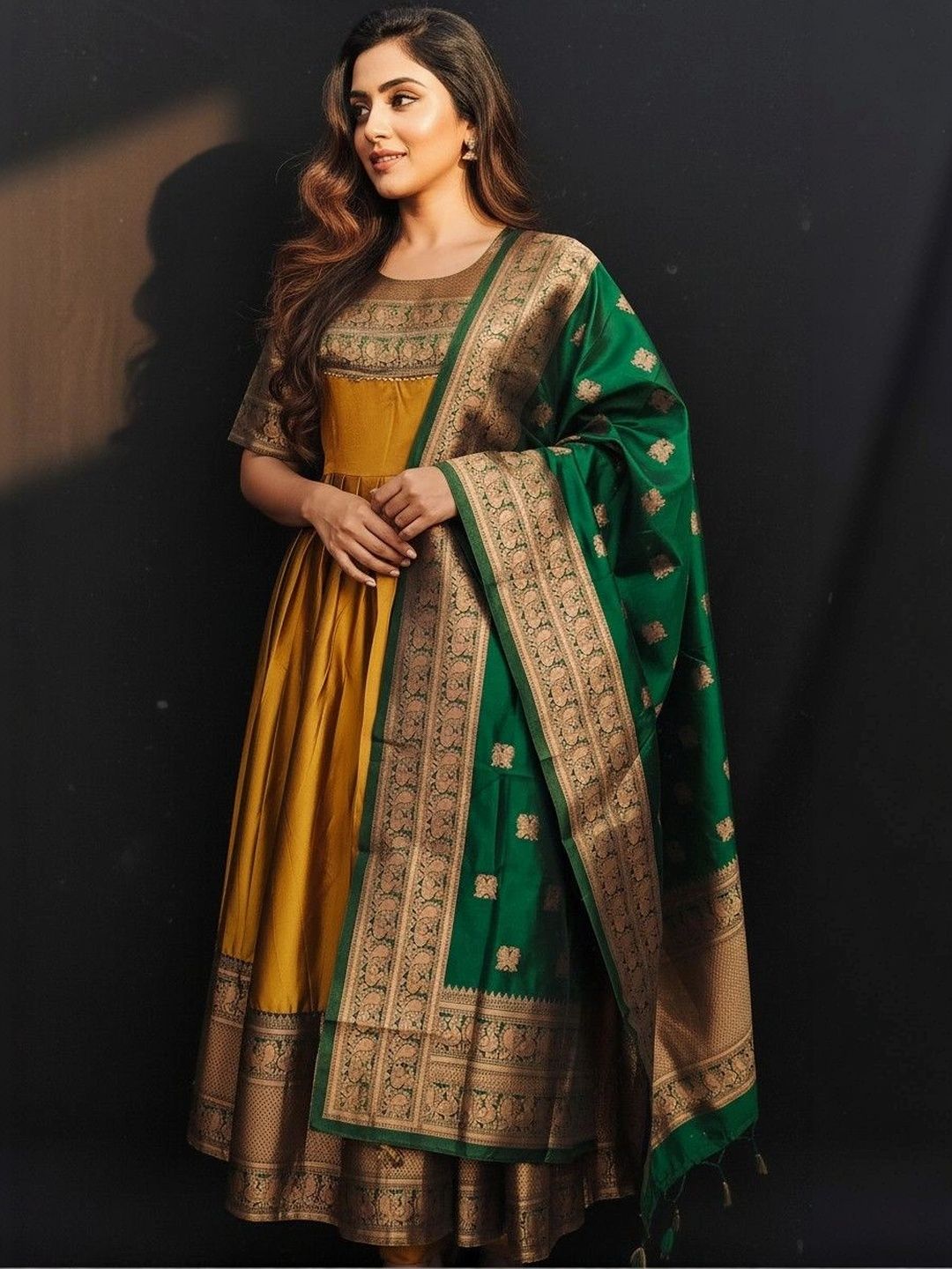Kinjhit Fashion Patterned Ethnic Gown Dress With Dupatta-picture-29