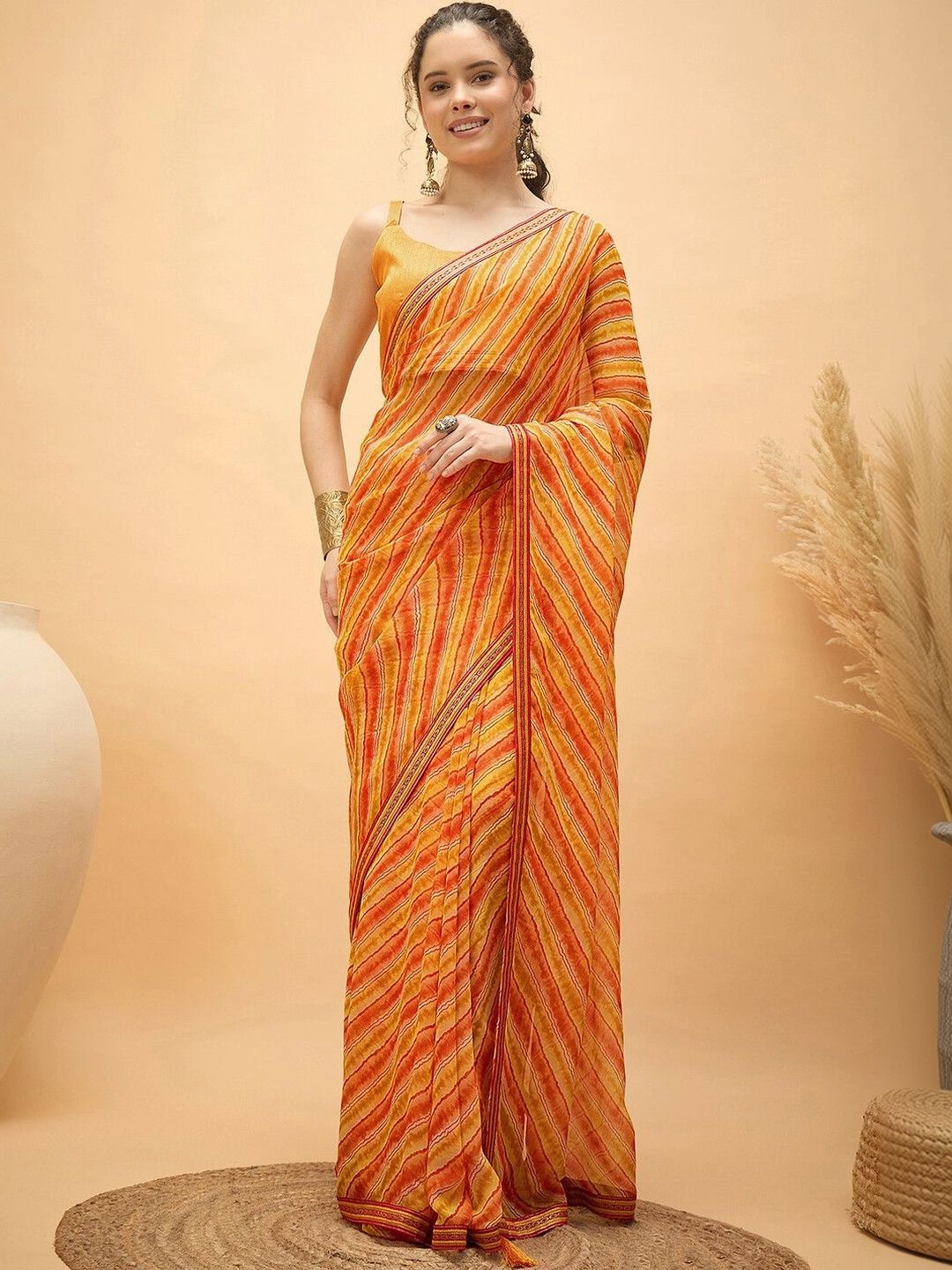 SAARA Striped Pure Georgette Saree-image-9