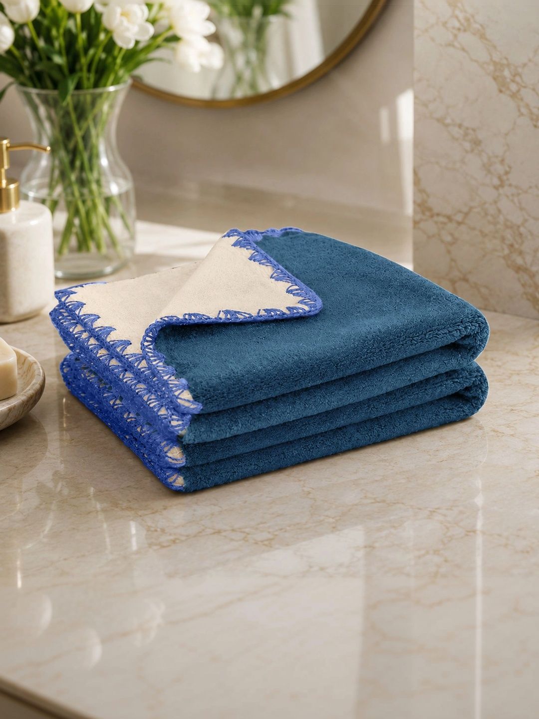 HOUSSE 2-Pcs Blue & Pink Reversible Hand Towels-image-12