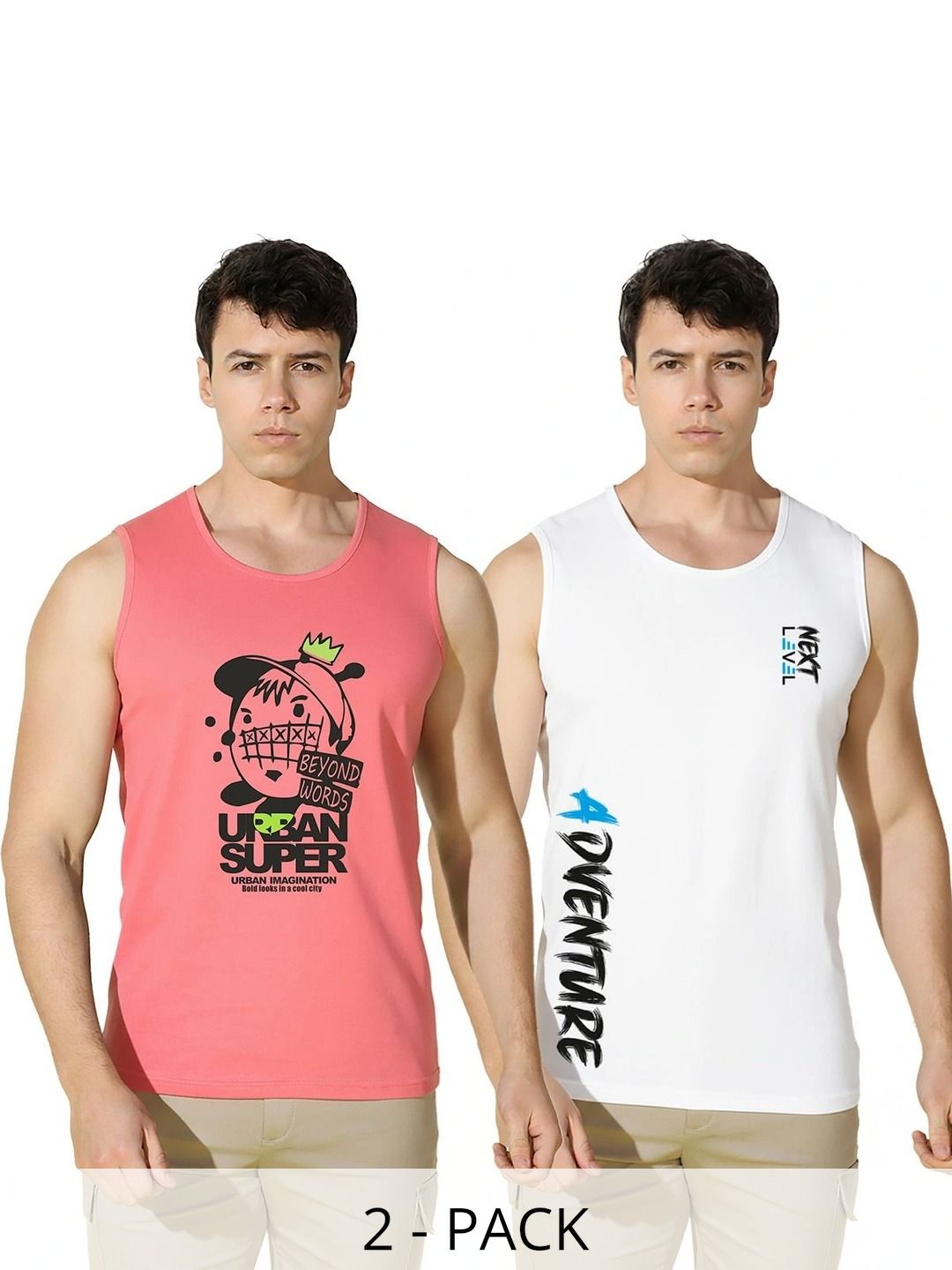 MINISTRY OF FRIENDS Pack of 2 Printed Cotton Gym Vest-picture-35