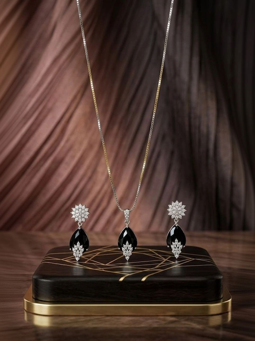 Ak Fashion Silver-Plated Stone-Studded Pendant and Earrings-picture-42