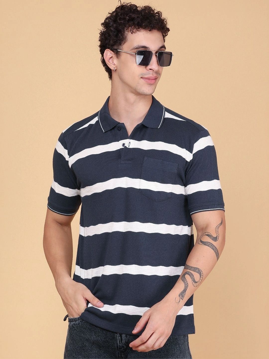 LIMEROAD Men Striped Polo Collar Pockets T-shirt-picture-41