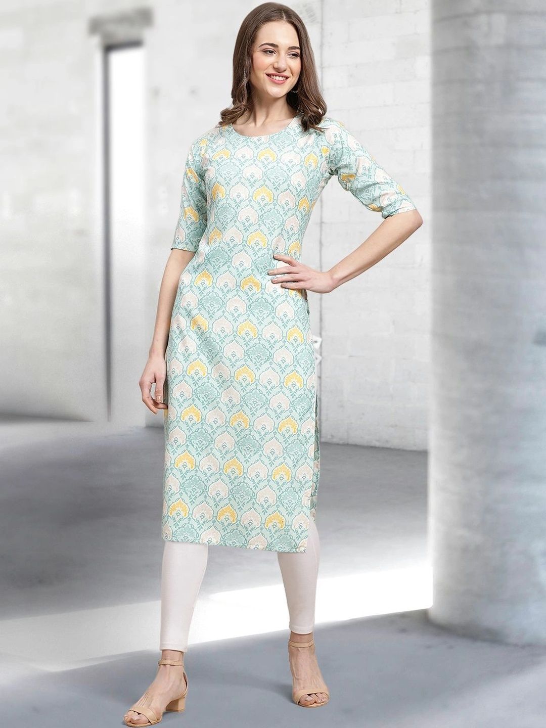 HERE&NOW Women Ethnic Motifs Printed Crepe Kurta-picture-23