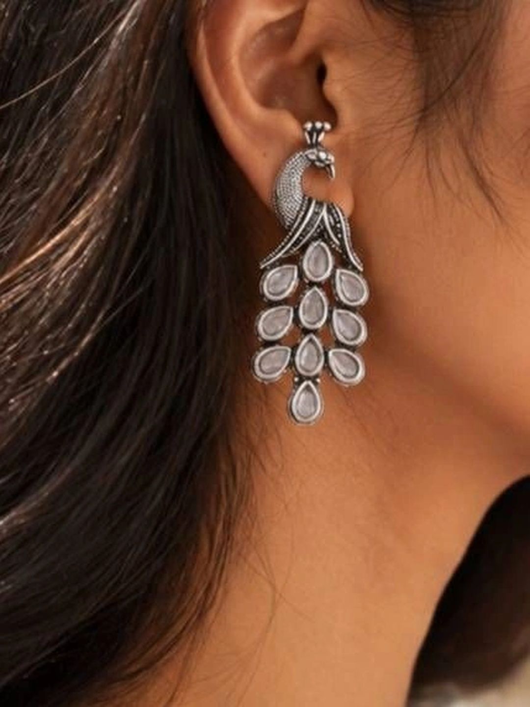 THE GLAM POUCH Peacock Shaped Drop Earrings-picture-43