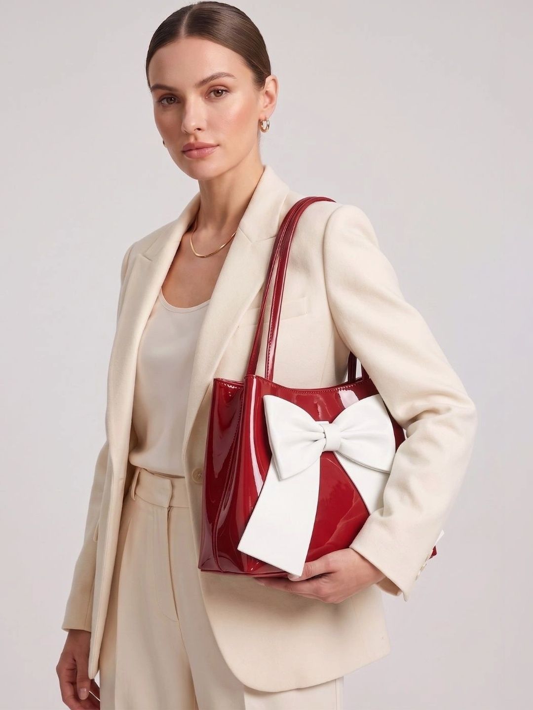 LIKE STYLE PU Oversized Handheld Bag with Bow Detail-image-5