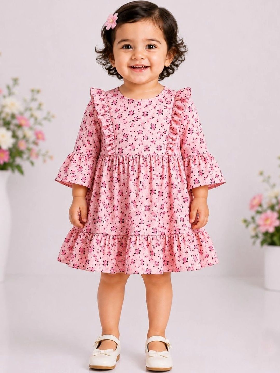 Cuddleloom Girl Floral Print Flared Sleeve Ruffled A-Line Dress-picture-16