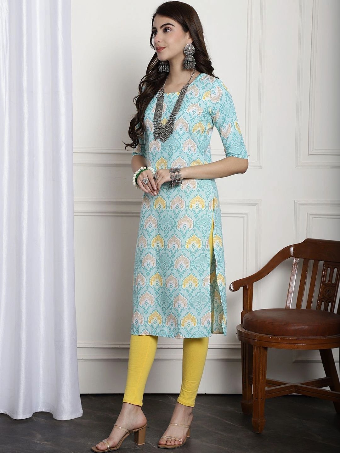 HERE&NOW Women Ethnic Motifs Printed Crepe Kurta-picture-40