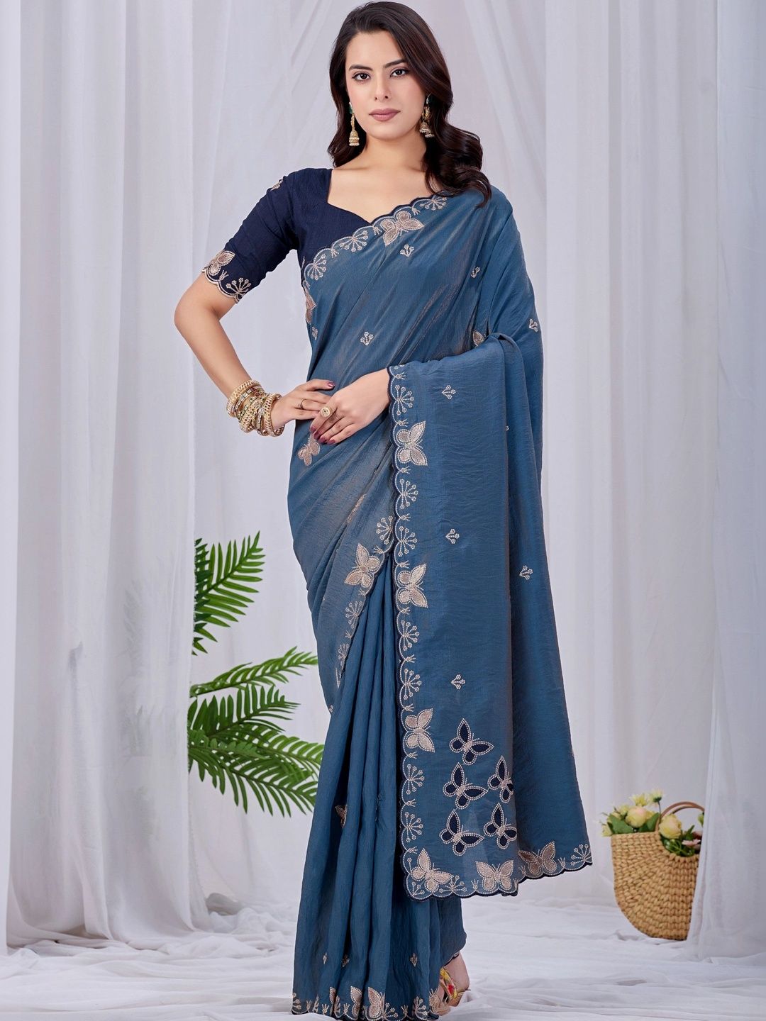 all about you Ethnic Motifs Embroidered Poly Chiffon Designer Saree-image-31