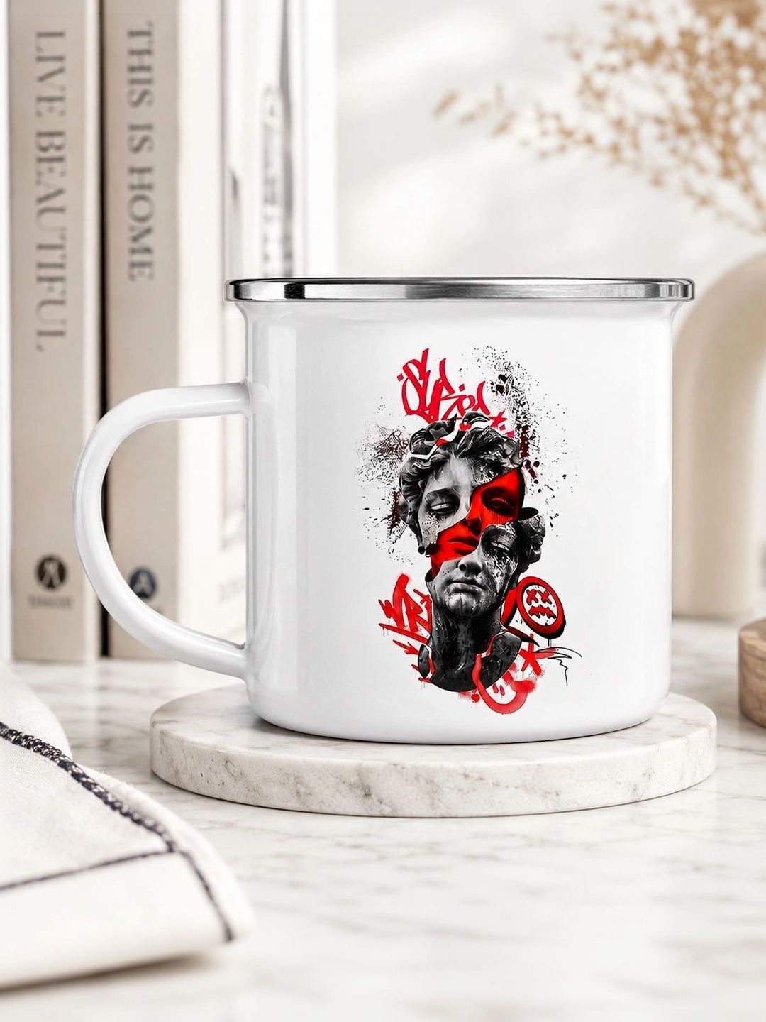 TAJNAN White Printed Ceramic Glossy Mugs Set of Cups and Mugs-image-26