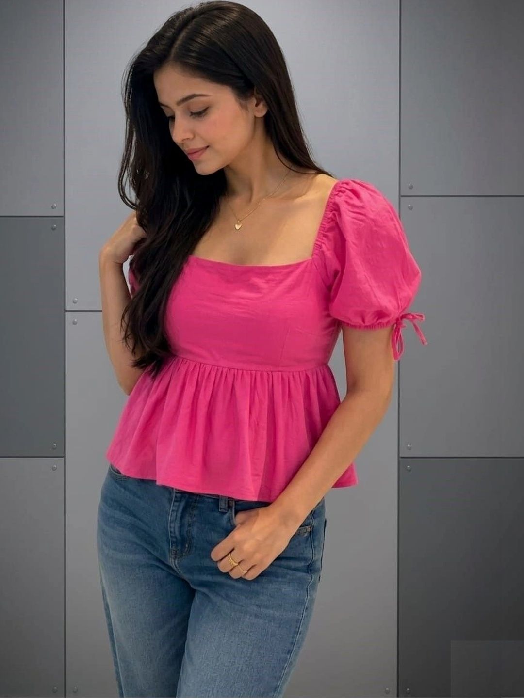 Sajifab Puff Sleeve Smocked Cotton Peplum Top-picture-20