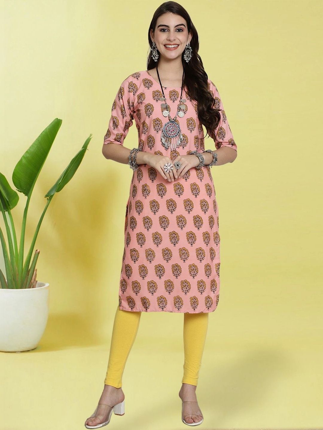 HERE&NOW Women Bandhani Printed Crepe Kurta-picture-49