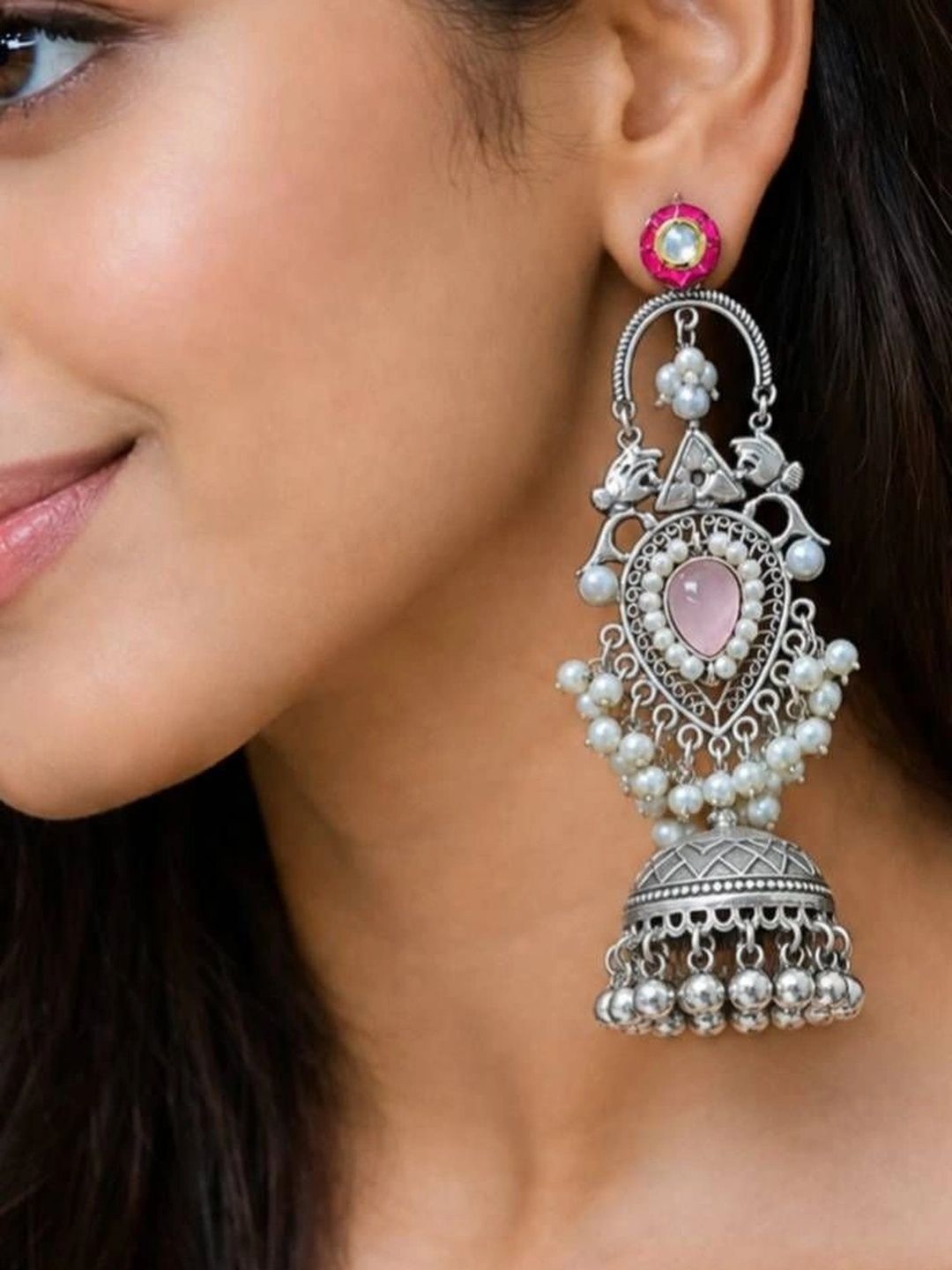 THE GLAM POUCH Teardrop Shaped Jhumkas Earrings-picture-31